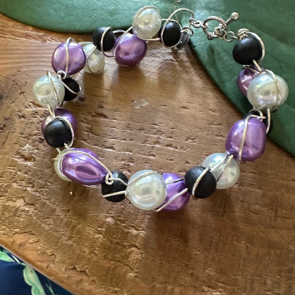 Purple and Black Beaded Bracelet